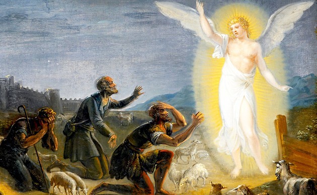 Engel verkündigen den Hirten die Geburt Christi - Darstellung auf Altarbild der Pfarre Aspern / kathbild.at / Rupprecht