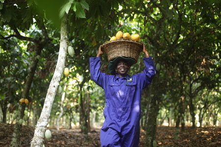 Kakaobäuerin in Ghana